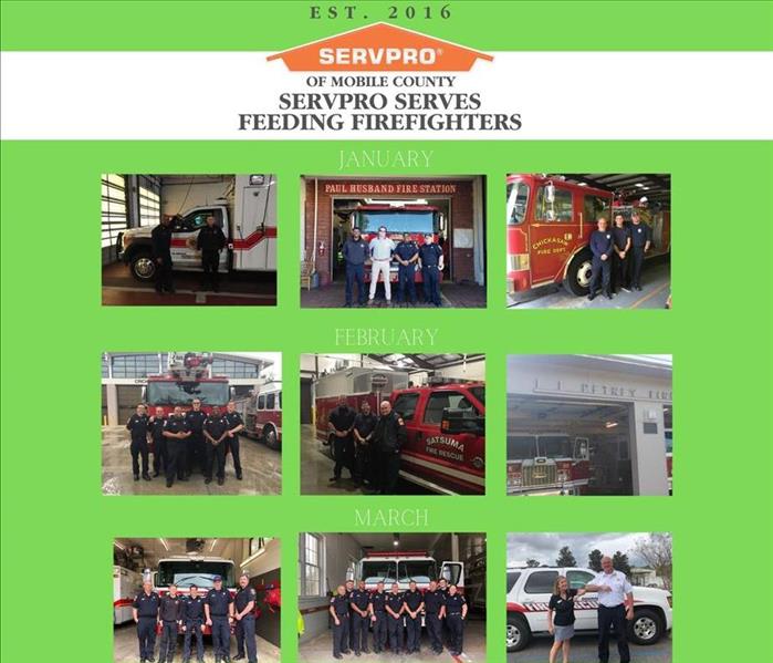 green background with 9 photos of fire station crews