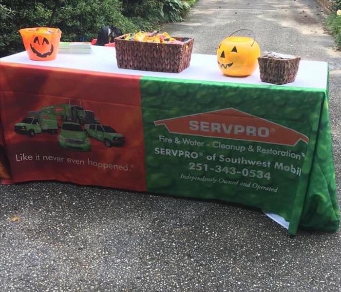 table with SERVPRO fire and water tablecloth