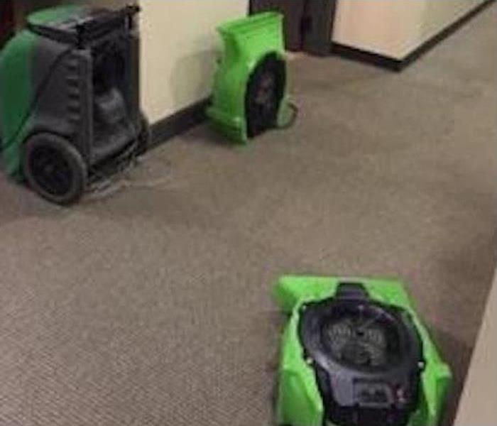green air mover on brown carpet
